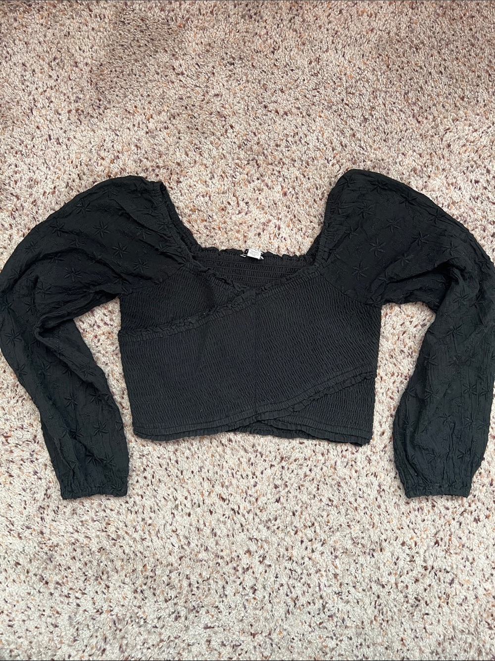 American Eagle Outfitters Black Smocked Crop Top with Puff Sleeves
